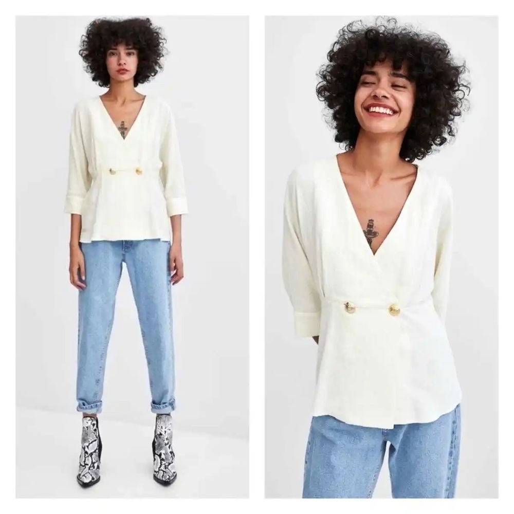 ZARA linen blend blouse XS
